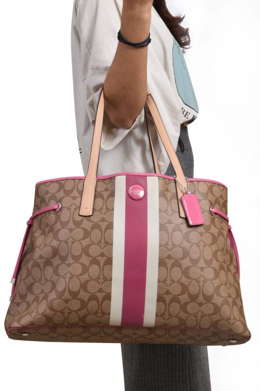 Coach Signature Stripe Drawstring Carryall Ba