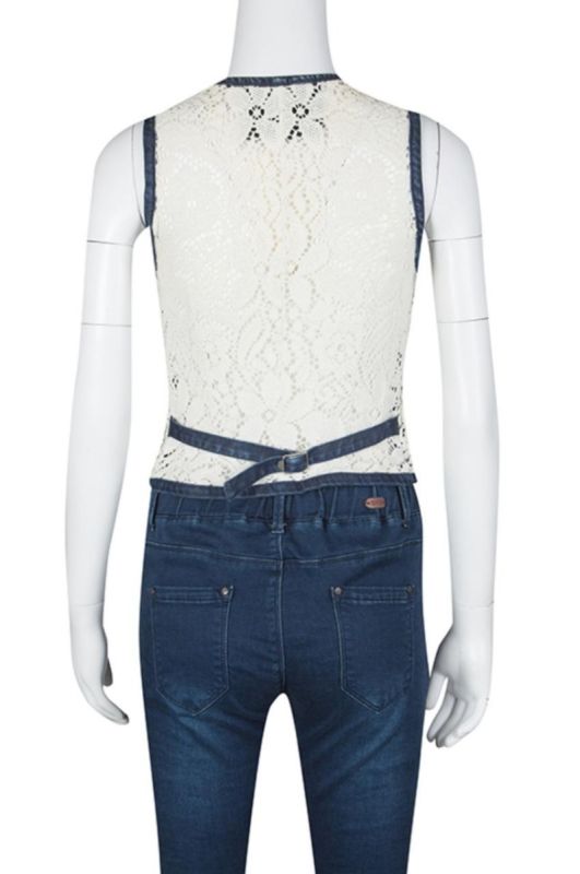 D&G INDIGO PRINTED WASHED DENIM LACE  BACK WAIST COAT