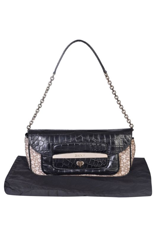 DKNY MONOGRAM CANVAS SHOULDER BAG