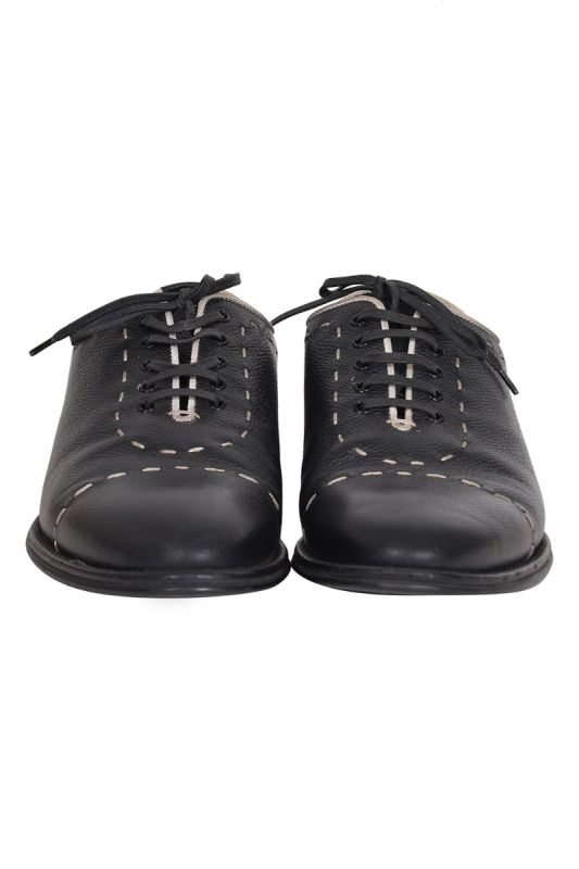 Dolce and Gabbana Black Leather Silica Sitch Oxfords