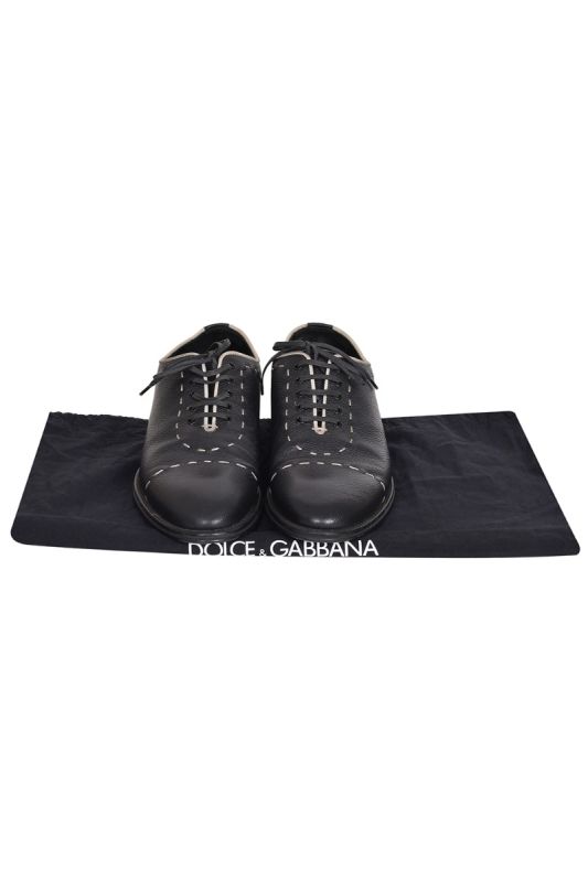 Dolce and Gabbana Black Leather Silica Sitch Oxfords