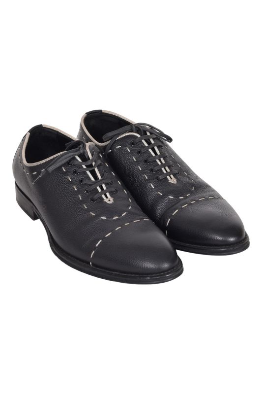 Dolce and Gabbana Black Leather Silica Sitch Oxfords