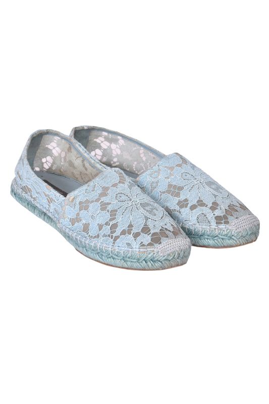 Dolce and Gabbana Blue Floral Lace and Mesh Espadrille