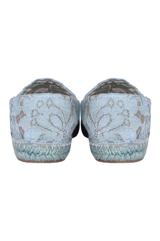 Dolce and Gabbana Blue Floral Lace and Mesh Espadrille