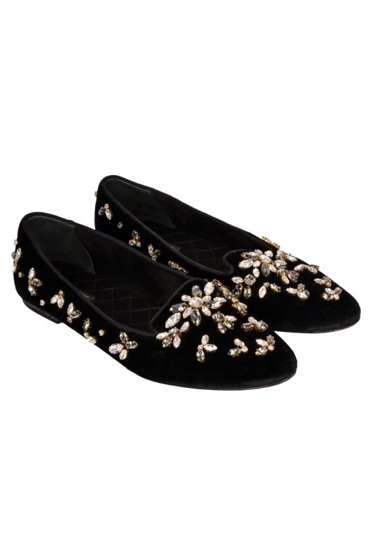 DOLCE AND GABBANA VELVET EMBELLISHED LOAFERS
