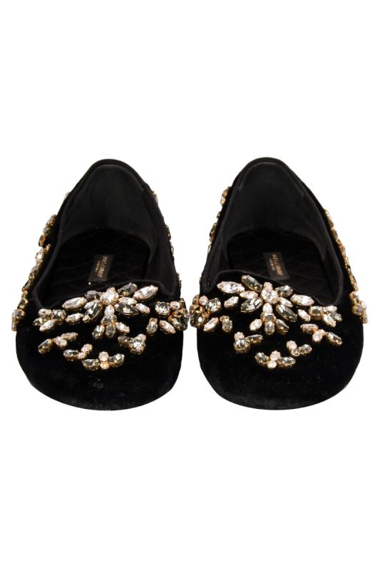 DOLCE AND GABBANA VELVET EMBELLISHED LOAFERS