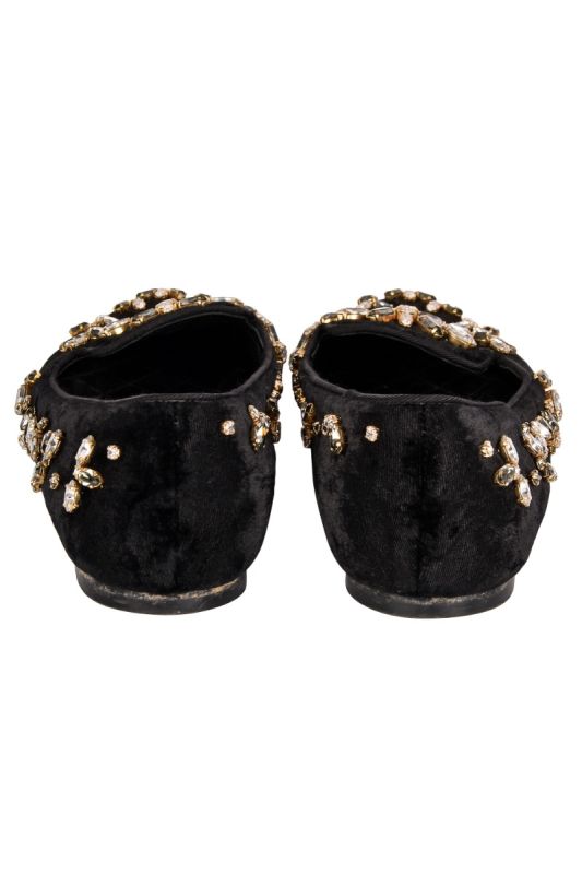 DOLCE AND GABBANA VELVET EMBELLISHED LOAFERS