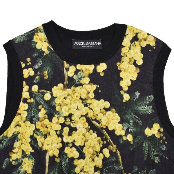 DOLCE & GABBANA BLACK KNITTED FLORAL PRINT TOP