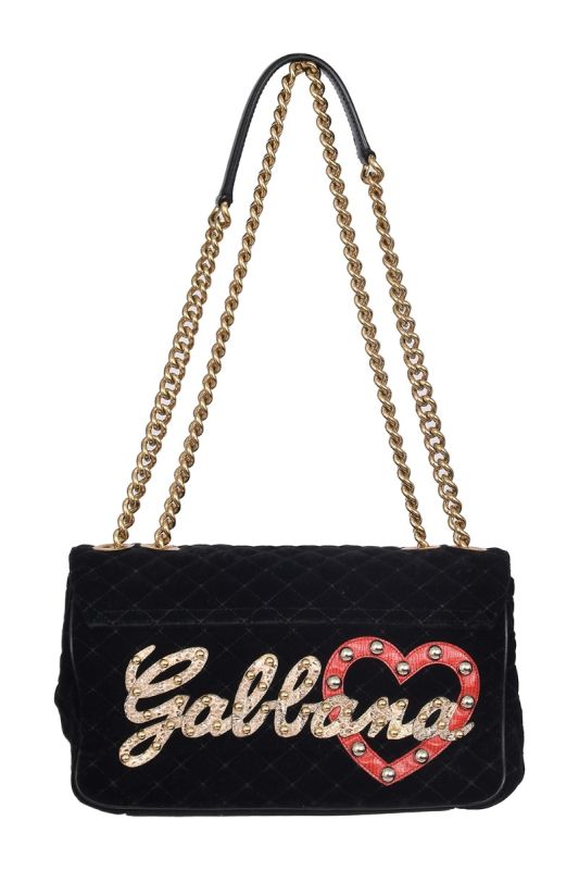 Dolce & Gabbana Black Quilted Velvet Lucia Embellished Shoulder Bag