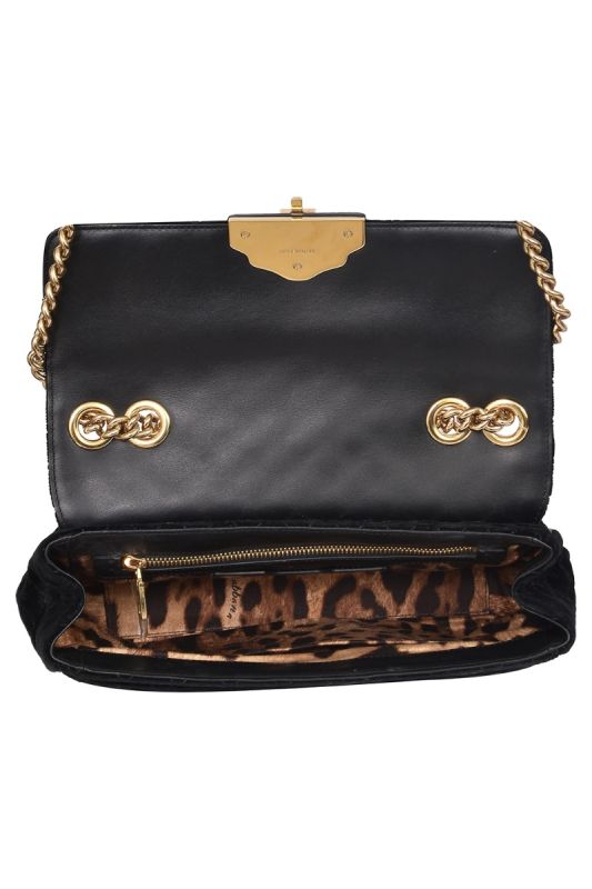 Dolce & Gabbana Black Quilted Velvet Lucia Embellished Shoulder Bag
