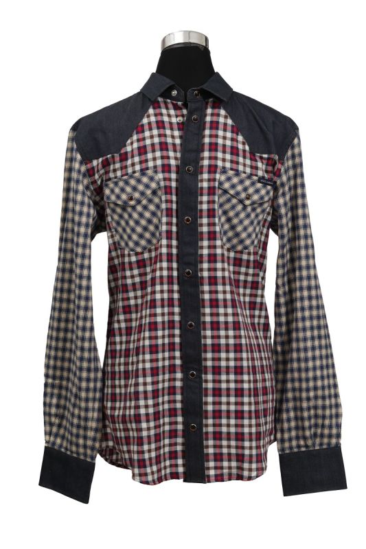 Dolce & Gabbana Size MCheck Shirt with Denim Collar