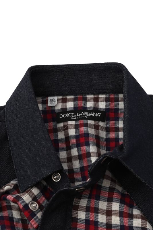Dolce & Gabbana Size MCheck Shirt with Denim Collar