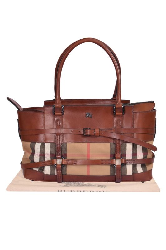 Burberry Tan Bridle House Check Canvas Leather Handbag
