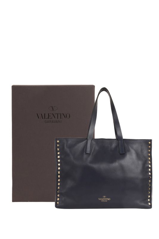 VALENTINO GARAVANI ROCKSTUD LEATHER TOTE BAG