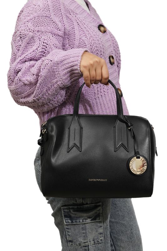Emporio Armani Black Leather Bauletto Bag