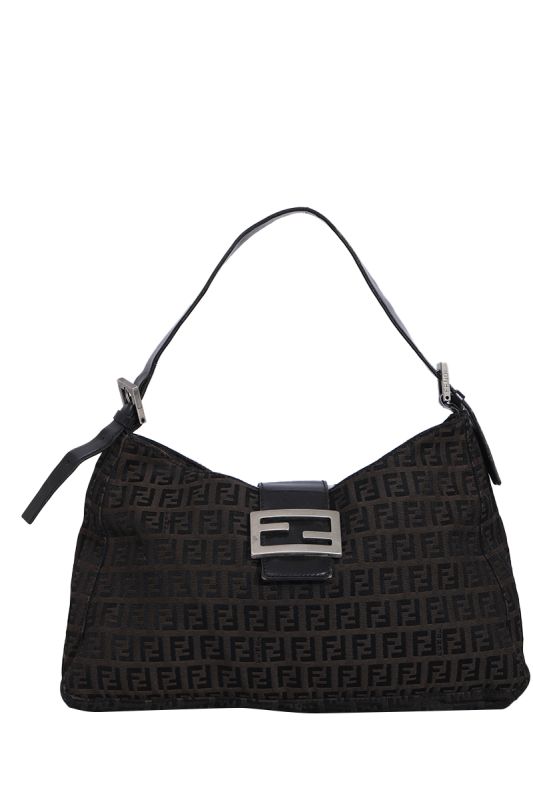 FENDI BLACK BROWN ZUCCHINO CANVAS SHOULDER BAG