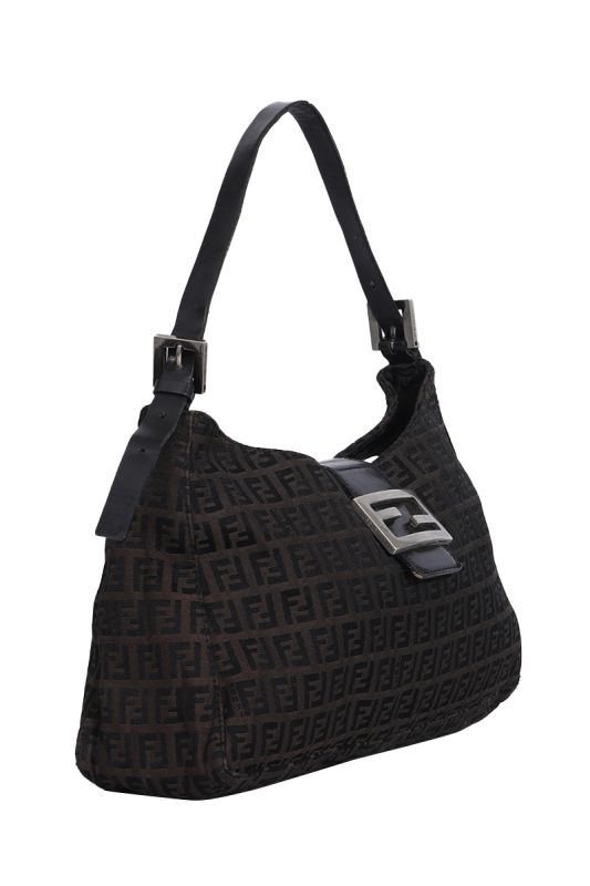 FENDI BLACK BROWN ZUCCHINO CANVAS SHOULDER BAG
