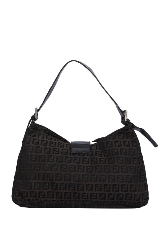 FENDI BLACK BROWN ZUCCHINO CANVAS SHOULDER BAG
