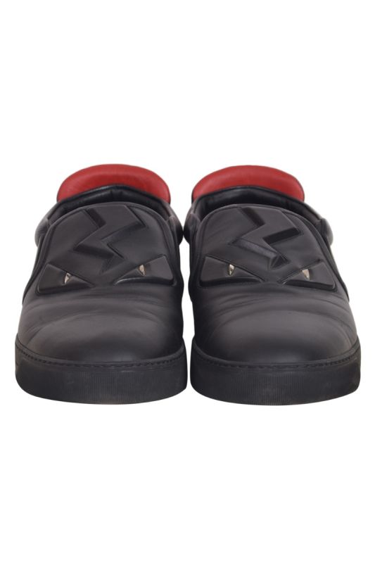 Fendi Black Leather Monster Eye Slip On sneakers