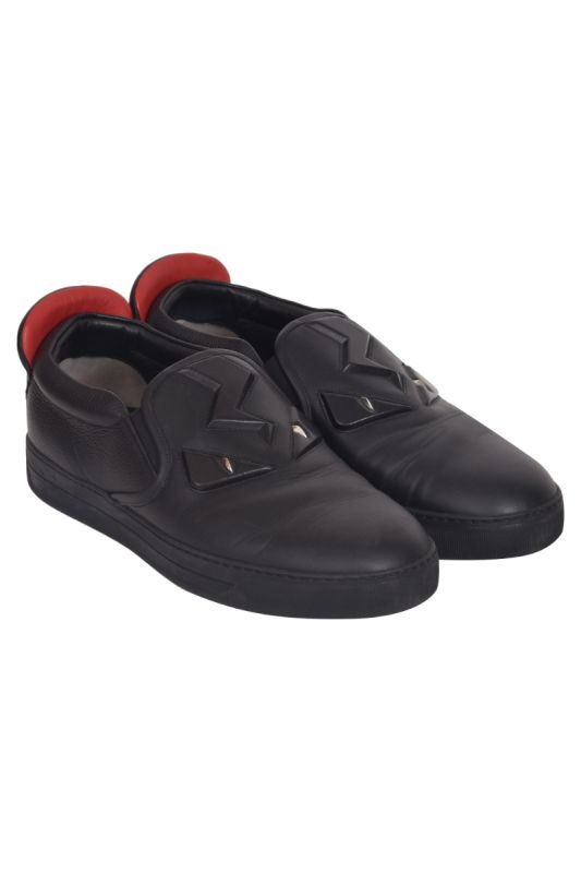 Fendi Black Leather Monster Eye Slip On sneakers