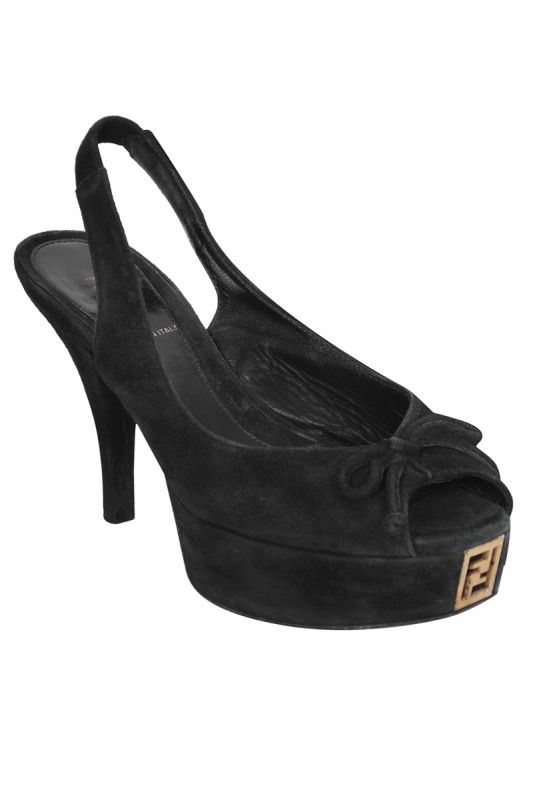 Fendi Black Suede Peep Toe Heels