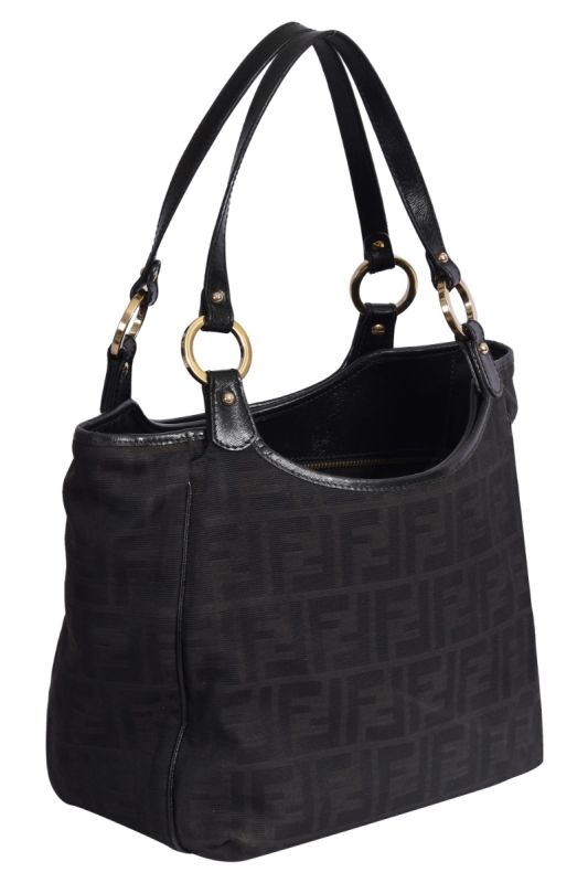 Fendi Black Zucca Canvas & Leather Chef Shopper Tote Bag