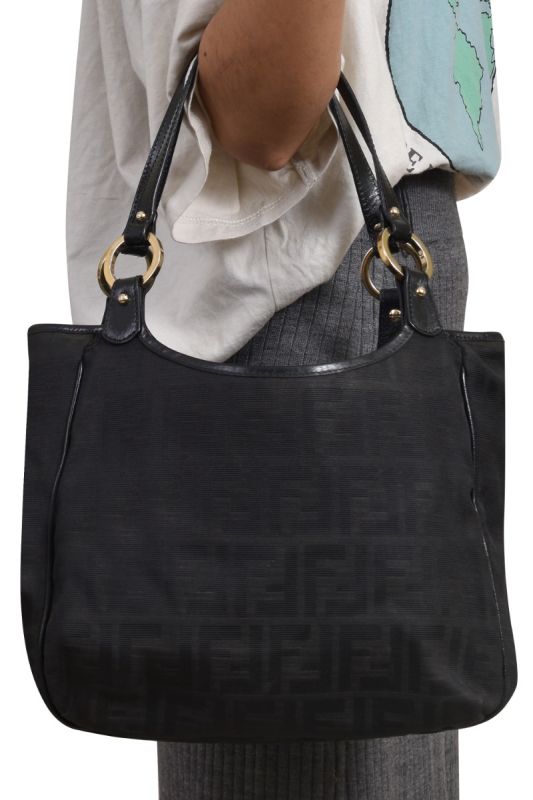 Fendi Black Zucca Canvas & Leather Chef Shopper Tote Bag