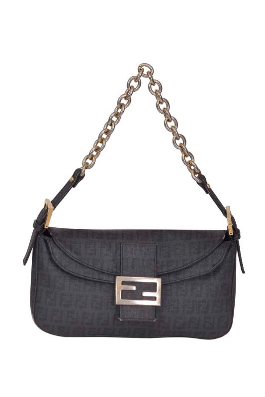 Fendi Black Zucchino Baguette Bag