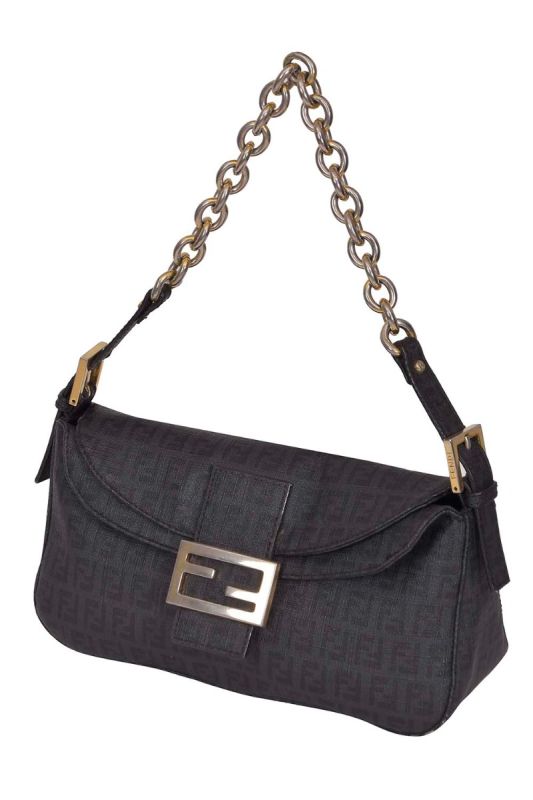 Fendi Black Zucchino Baguette Bag