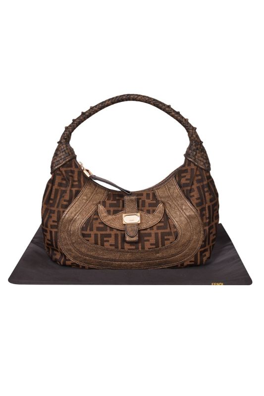 Fendi Brown/Metallic Zucca Canvas and Leather Spy