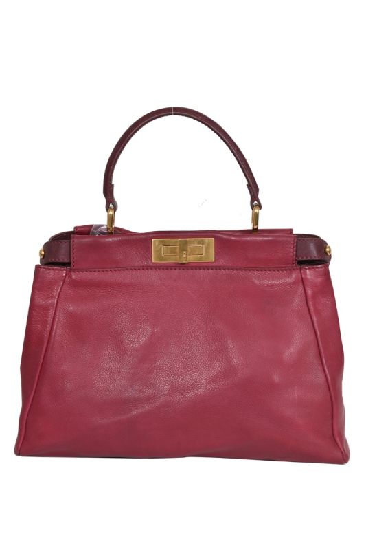 Fendi Burgundy Selleria Leather Peekaboo Bag