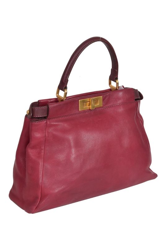 Fendi Burgundy Selleria Leather Peekaboo Bag