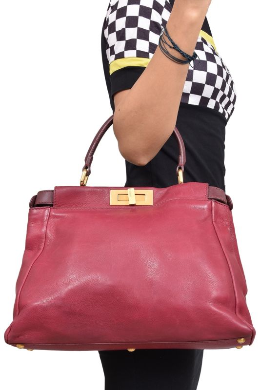 Fendi Burgundy Selleria Leather Peekaboo Bag