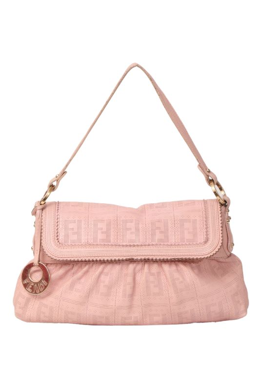 FENDI CALFSKIN PERFORATED CHEF PINK SHOULDER BAG