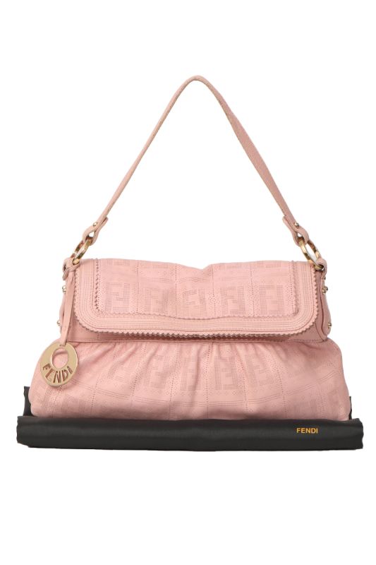 FENDI CALFSKIN PERFORATED CHEF PINK SHOULDER BAG