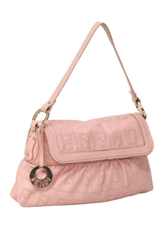 FENDI CALFSKIN PERFORATED CHEF PINK SHOULDER BAG