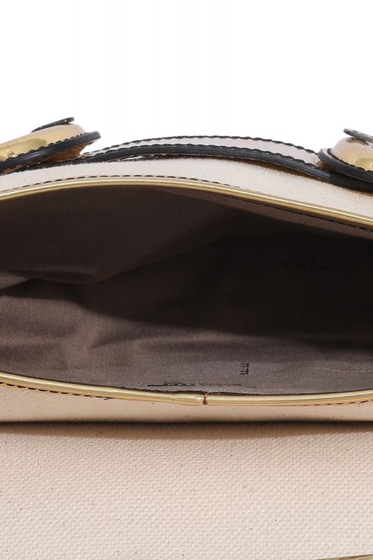 FENDI CANVAS AND MIRRORED LEATHER BUCKLE SHOULDER BAG