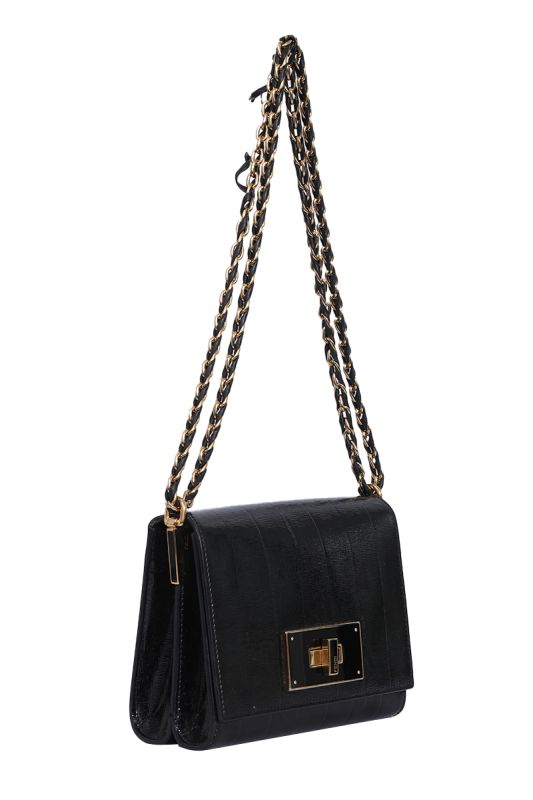 FENDI CLAUDIA PEQUIN EMBOSSED VERNICE LEATHER SHOULDER BAG