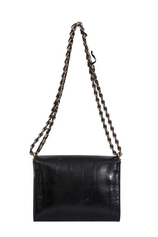 FENDI CLAUDIA PEQUIN EMBOSSED VERNICE LEATHER SHOULDER BAG