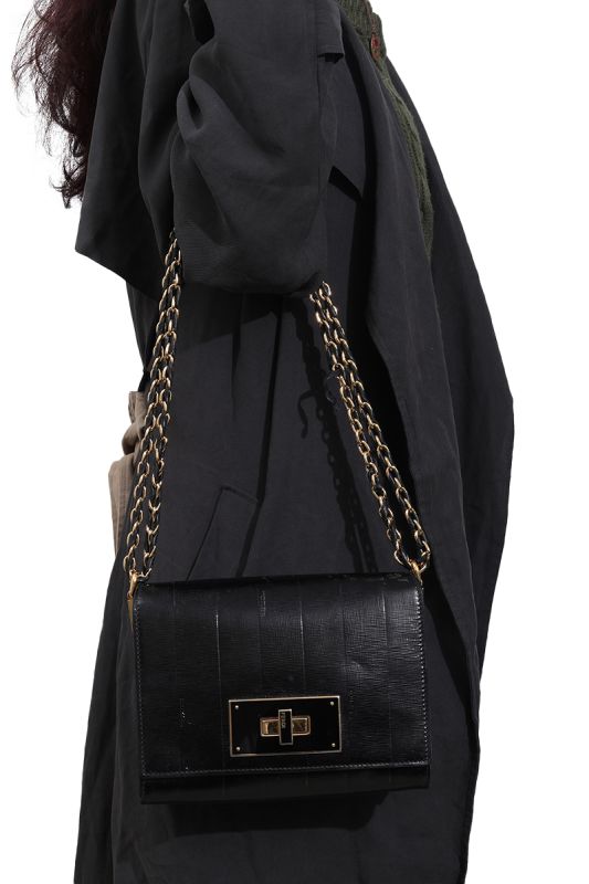 FENDI CLAUDIA PEQUIN EMBOSSED VERNICE LEATHER SHOULDER BAG