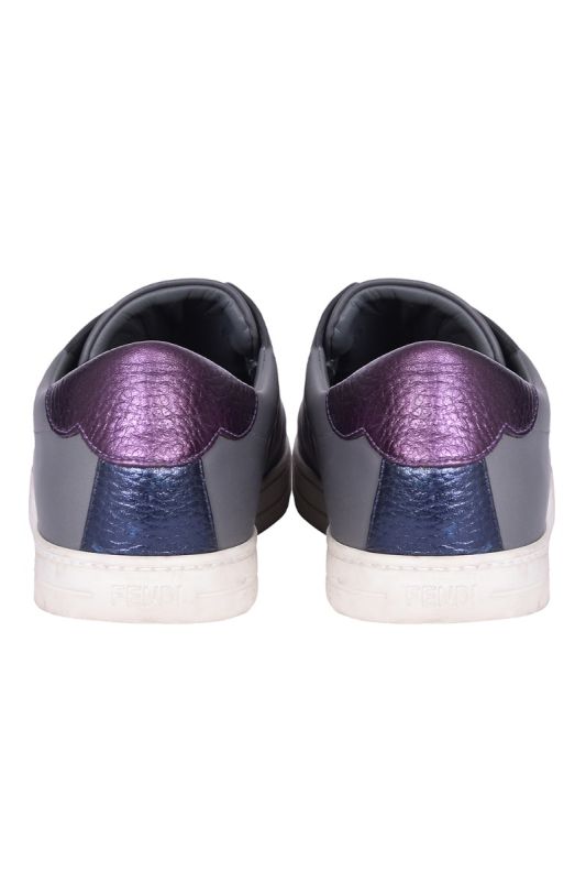 Fendi Grey Leather Rockoko Slip On Sneakers