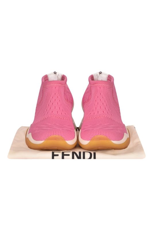 Fendi High Tech Jacquard and Leather Pink Sneakers