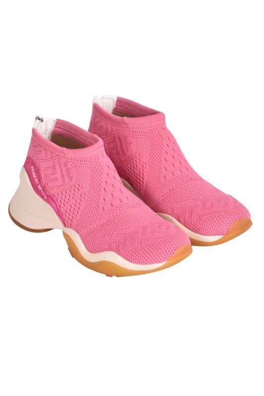 Fendi High Tech Jacquard and Leather Pink Sneakers