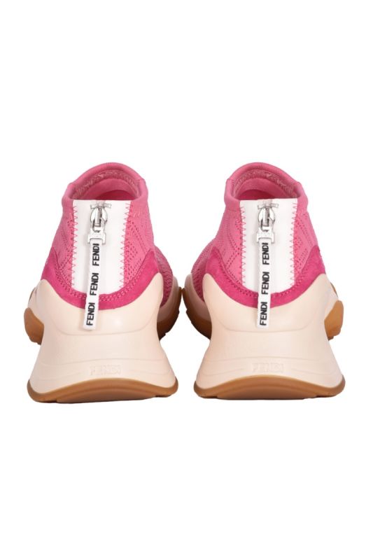 Fendi High Tech Jacquard and Leather Pink Sneakers