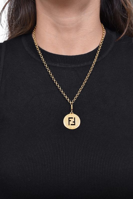 Fendi Identification Gold Tone Metal Pendant