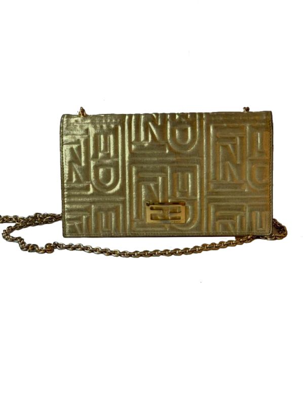 FENDI METALLIC NAPPA LOGO EMBOSSED LONG WALLET ON CHAI