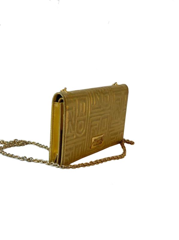 FENDI METALLIC NAPPA LOGO EMBOSSED LONG WALLET ON CHAI