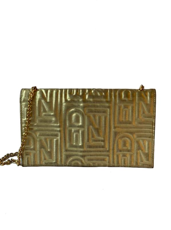 FENDI METALLIC NAPPA LOGO EMBOSSED LONG WALLET ON CHAI