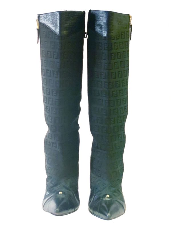 FENDI MONOGRAM CANVAS BOOTS