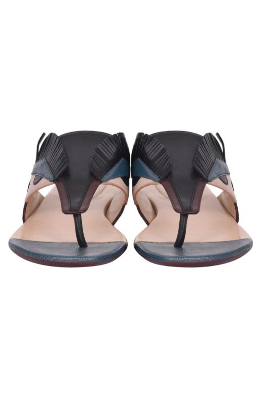 Fendi Multicolor Bugs Paneled Leather Thing Sandals